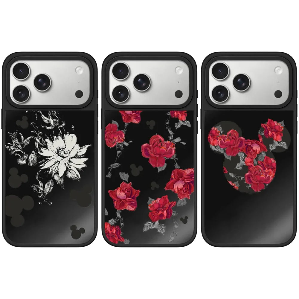 Creative Rose Black Mirror Surface Magnetic Phone Case Cover for IPhone 12 13 14 15 16 17 Pro Max Case for IPhone 17 Air