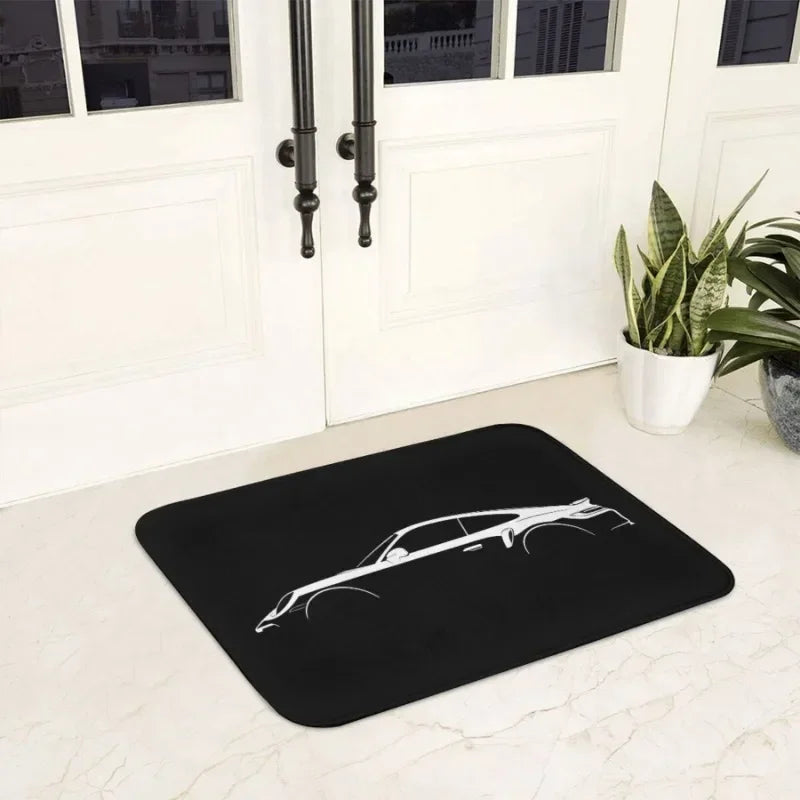 Non-Slip Flannel Machine Washable Doormat -Porsche 911 Turbo S Silhouette Floor Mat for Home Entrance, Bedroom,Living Room Decor